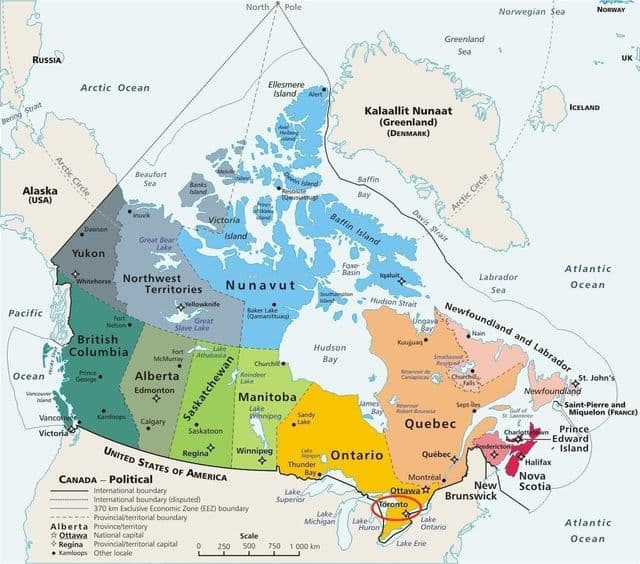 Toronto op de kaart van Canada