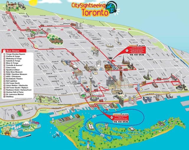 Toronto Hop On Hop Off bus tours kaart