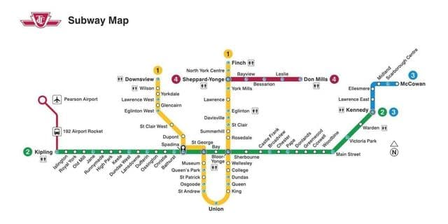 Kaart van de metrostations in Toronto