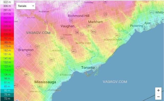 Hoogtekaart van Toronto