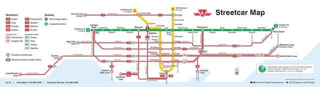 Plattegrond van de tramstations in Toronto
